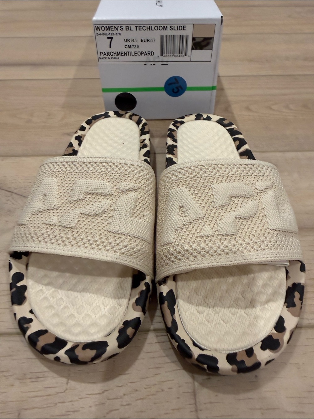 NIB APL Women’s Parchment/ Leopard Techloom Slides Size 7